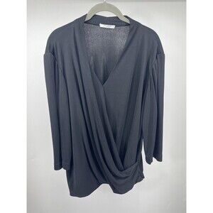 M.M. Lafleur Deneuve Plus Size 1X Wrap Top Blouse +1 Black V Neck
